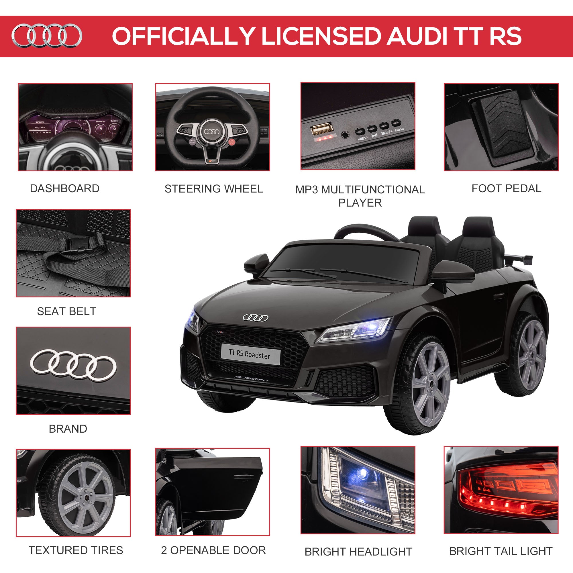 Macchina Elettrica per Bambini 12V con Licenza Audi TT Nero
