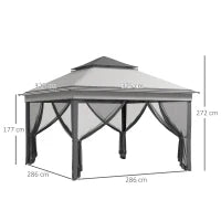 Gazebo con Zanzariere Regolabile su 3 Livelli, in Acciaio e tessuto Oxford, 326x326x272 cm, Grigio Chiaro e Scuro