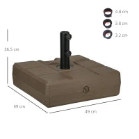 Base per Ombrellone da Giardino Riempibile con Maniglia in HDPE e Acciaio, 49x49x36.5 cm, Marrone
