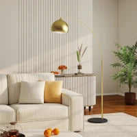 Lampada da Terra in stile vintage con sostegno ad arco regolabile, base in marmo, 40W E27 dim. 100-115L x 30l x 170-180H cm, Oro