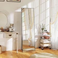 Specchio a Figura Intera da Parete o da Terra in Metallo e Lega di Alluminio, 50x2x161.5 cm, Nero