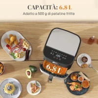 Friggitrice ad Aria da 8L, Air Fryer 1700W con 8 Programmi e Circolazione Aria Calda a 360°, Display LED, Nero