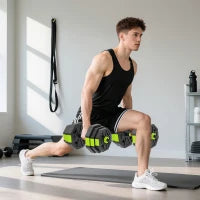 Set di Manubri Regolabili da 25 kg 4 in 1, con funzione di Kettlebell, Manubri, Bilanciere e Supporto per Flessioni, Verde