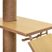 Albero Tiragraffi per Gatti con Casetta, 2 Lettini, Amaca e Pallina, in Legno, Poliestere e Sisal, 60x40x130 cm