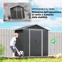 Casetta da Giardino con Doppia Porta Scorrevole, 4 Prese d'Aria e Sistema di Blocco, Grigio