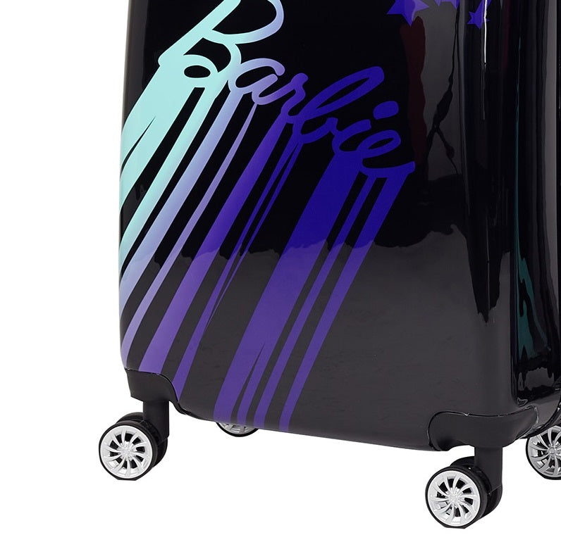 Valigia trolley rigida ABS, 66x26x47cm, ruote, maniglie, più scomparti Barbie