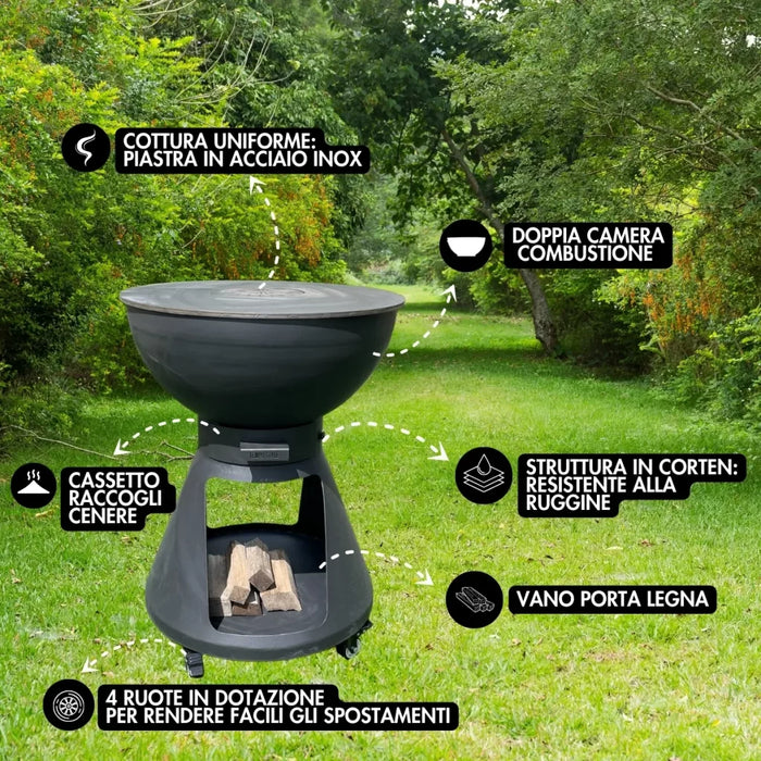 Barbecue a Legna Yucatán  BBQ Tondo in Acciaio Corten