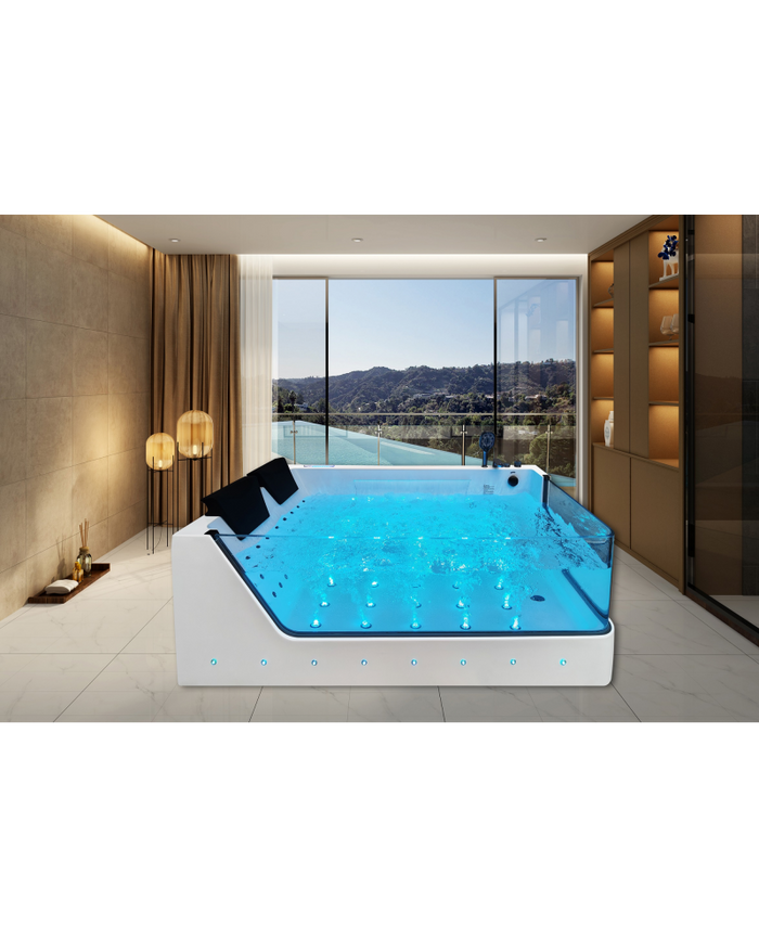 Vasca da bagno idromassaggio in vetro due posti full optional riscaldata 180x110cm Sicorage Traxy Dx