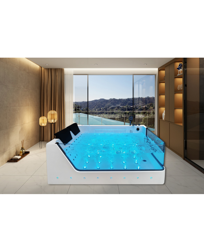 Vasca da bagno idromassaggio in vetro due posti full optional riscaldata 180x110cm Sicorage Traxy Dx