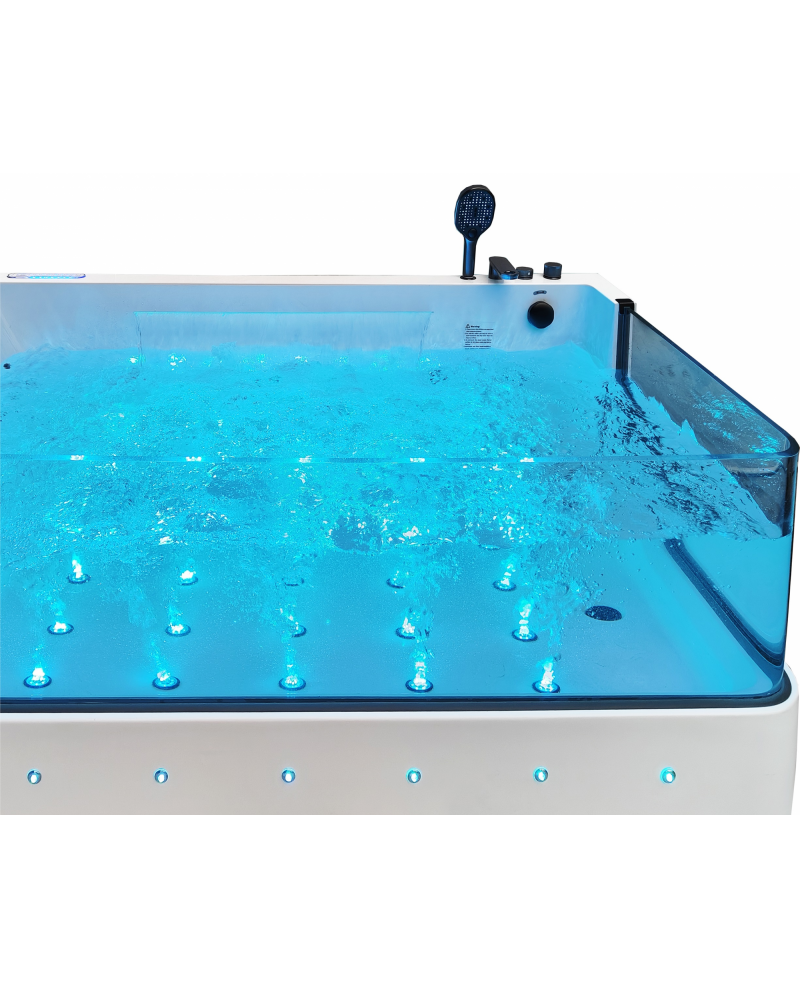 Vasca da bagno idromassaggio in vetro due posti full optional riscaldata 180x110cm Sicorage Traxy Dx