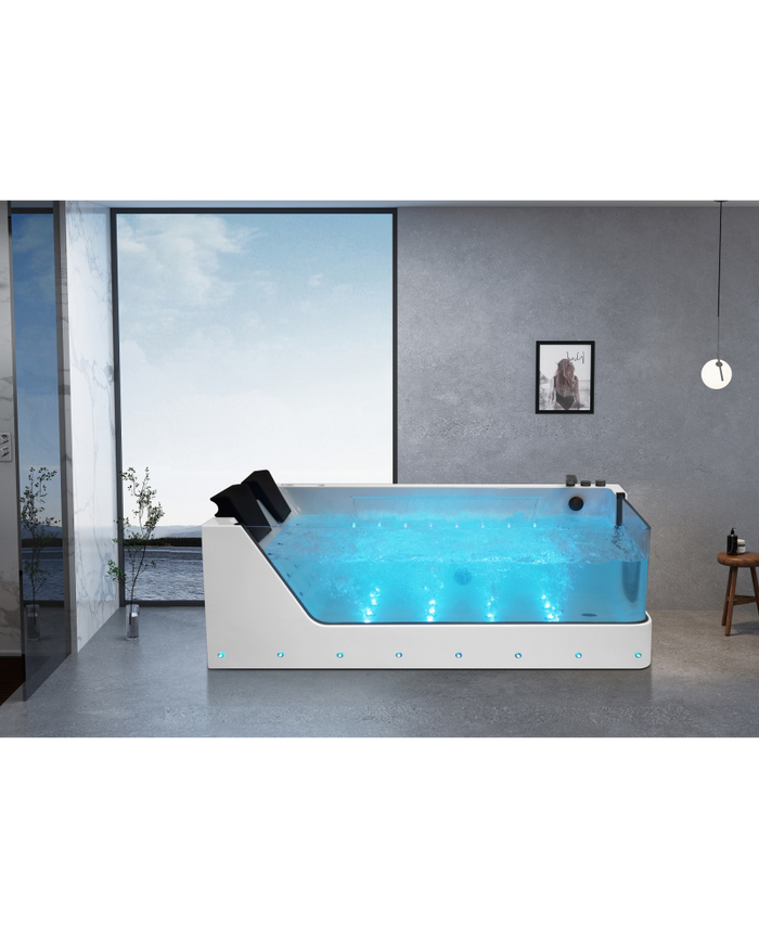Vasca da bagno idromassaggio in vetro due posti full optional riscaldata 180x90cm Sicorage Traxy Sx