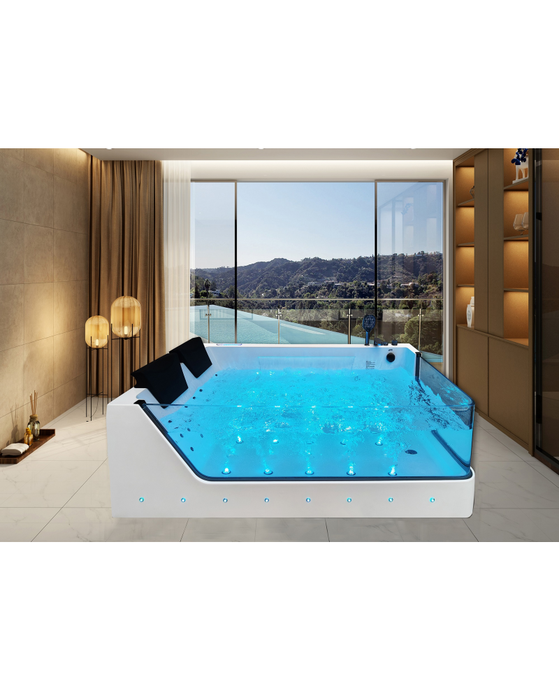 Vasca da bagno idromassaggio in vetro due posti full optional riscaldata 180x90cm Sicorage Traxy Sx