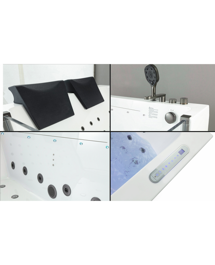Vasca da bagno idromassaggio in vetro due posti full optional riscaldata 180x90cm Sicorage Traxy Sx
