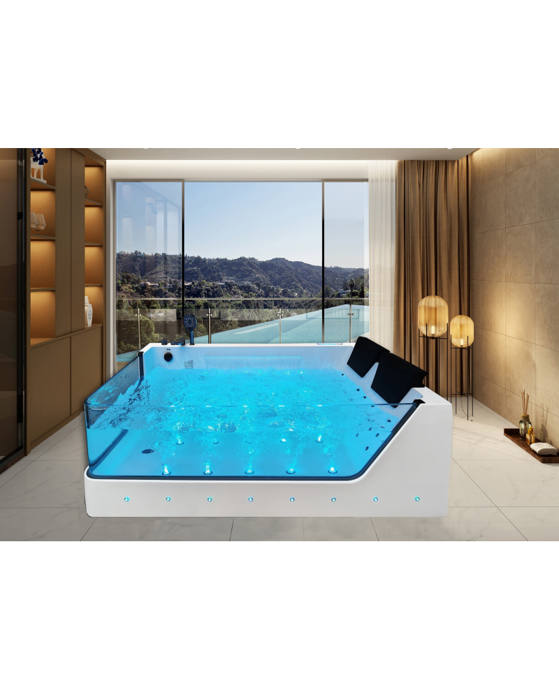 Vasca da bagno idromassaggio in vetro due posti full optional riscaldata 180x90cm Sicorage Traxy Sx