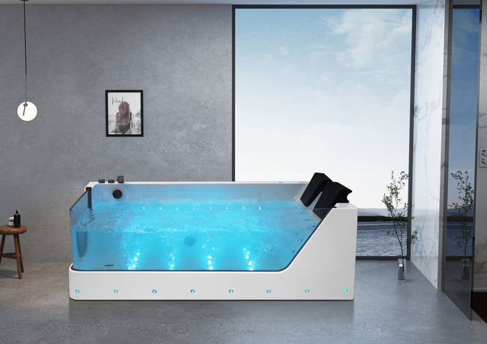 Vasca da bagno idromassaggio in vetro due posti full optional riscaldata 180x90cm Sicorage Traxy Sx