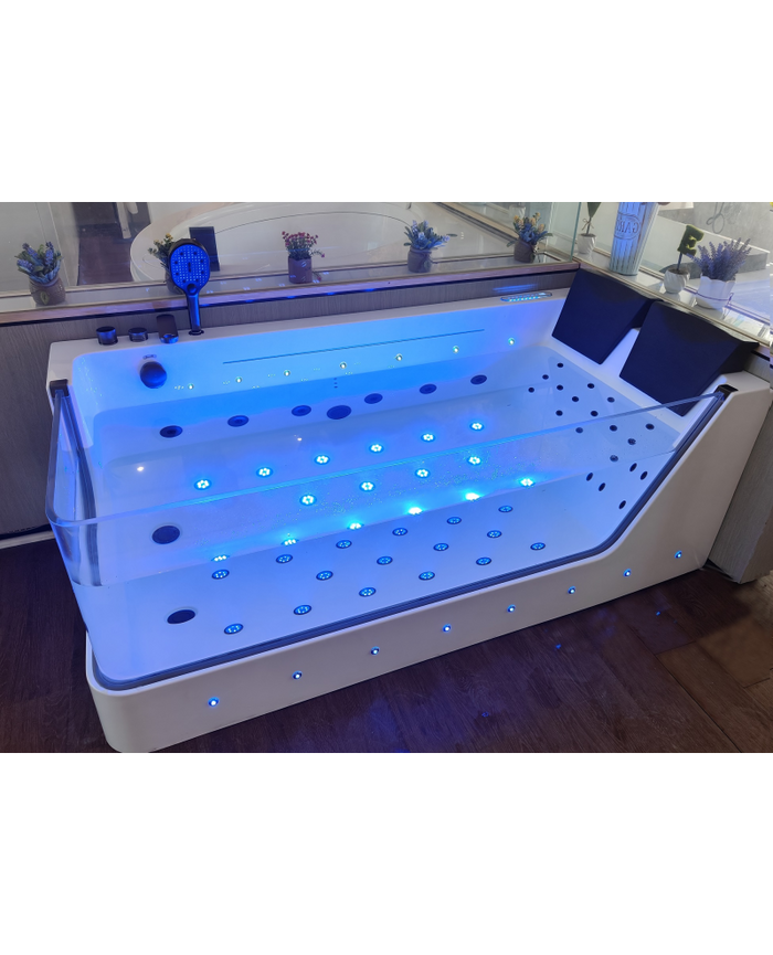 Vasca da bagno idromassaggio in vetro due posti full optional riscaldata 180x90cm Sicorage Traxy Sx