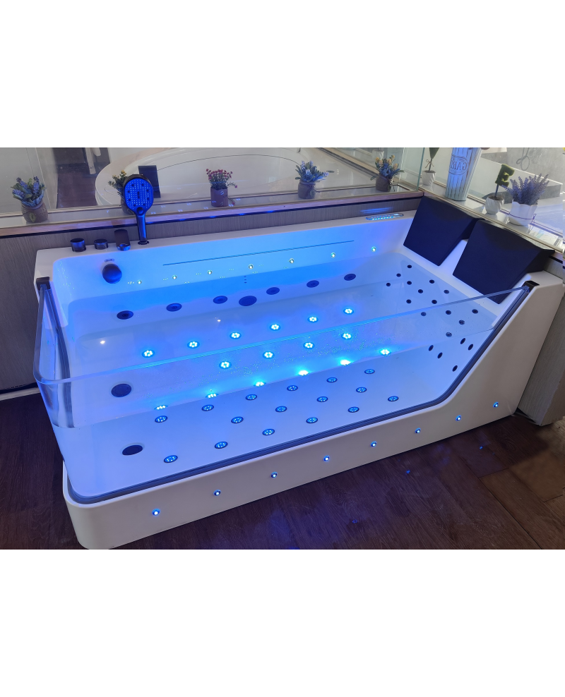 Vasca da bagno idromassaggio in vetro due posti full optional riscaldata 180x90cm Sicorage Traxy Sx