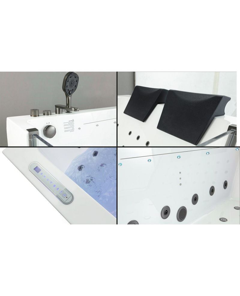 Vasca da bagno idromassaggio in vetro due posti full optional riscaldata 180x90cm Sicorage Traxy Sx