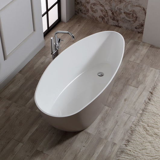 Vasca da bagno moderna freestandig in marmo resina a barca bianca beige 157cm Badok Moray