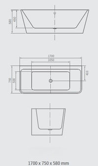 Vasca da bagno moderna freestanding, 170x75x58cm Relpunt Baxi