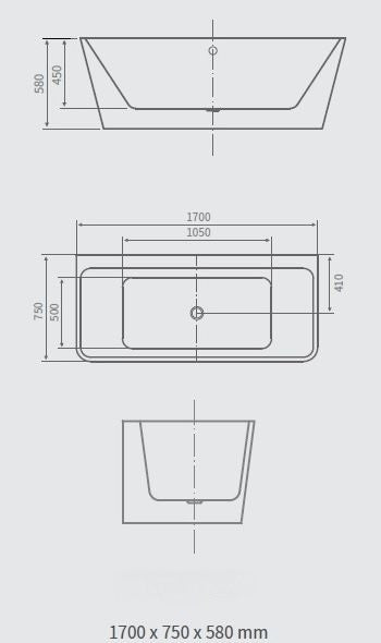 Vasca da bagno moderna freestanding, 170x75x58cm Relpunt Baxi
