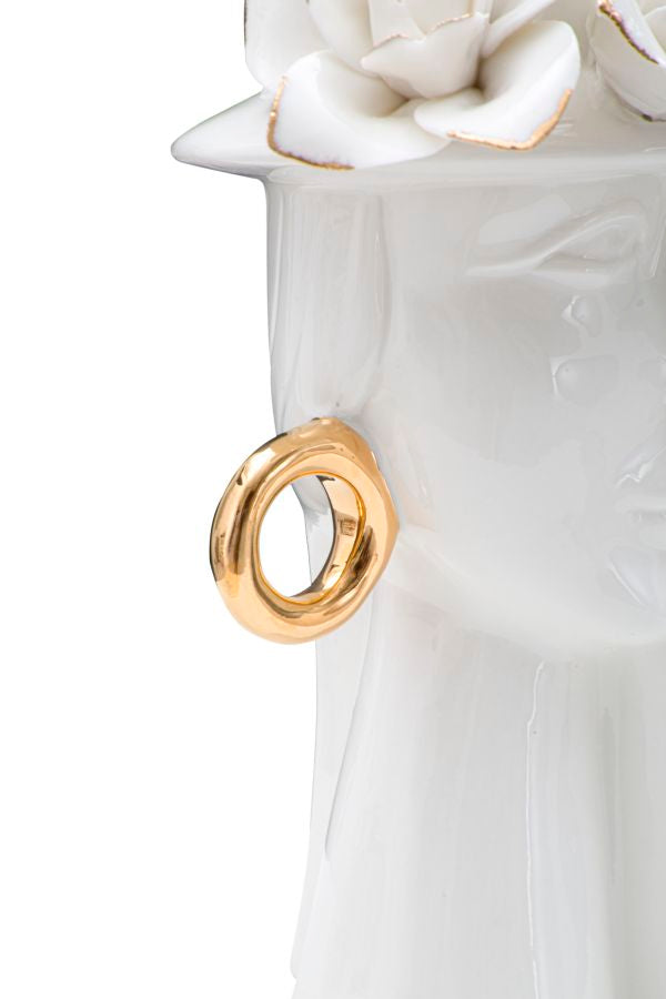 Vaso in ceramica bianca con decori oro 15x13,5x23,5cm Woman Elegant