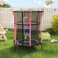 Tappeto Elastico per Bambini con Ingresso a Cerniera e Pali Imbottiti, in Acciaio, PP e EPE, Ø163.5x190 cm, Rosa