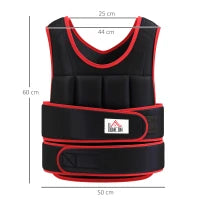 Giubbotto Zavorrato 20kg Unisex 38 Pesi Singoli, Imbottitura, Chiusure, Nero e Rosso