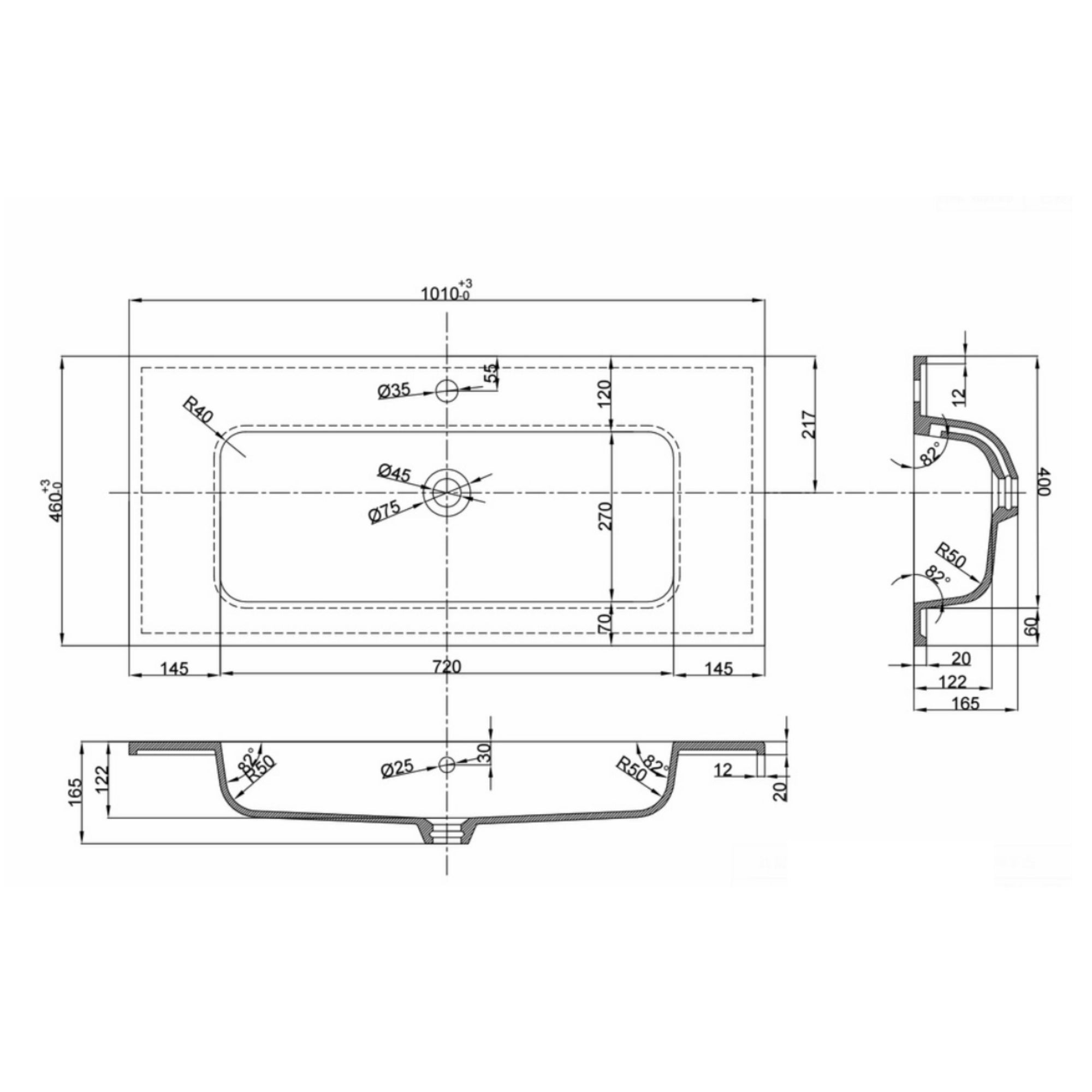 Lavabo ad incasso in mineral marmo 101x46 cm mobile composizione bagno *** confezione 1