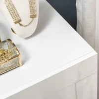 Mobiletto da Salotto Bianco in Truciolato e Metallo con Luci LED Blu, 3 Ripiani Aperti e Armadietto, 75x35x82 cm