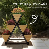 Fioriera da Esterno a 3 Livelli con 5 Strutture in Legno di Abete con Fori di Drenaggio, 75x78x77 cm