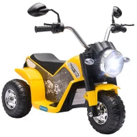 Moto Elettrica per Bambini a 3 Ruote con Luci e Suoni, Batteria Ricaricabile 6V, Velocità 2 km/h, per Bimbi da 18-36 Mesi, 72cmx57cmx56cm Gialla