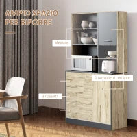 Mobile Cucina Credenza Moderna Salvaspazio con 2 armadietti 3 cassetti 3 ripiani Legno 90 x 39 x 169cm colore Grigio Rovere Chiaro
