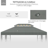 Copertura per Gazebo 4x3 m a 2 Livelli in Poliestere con Cinghie e 10 Fori di Drenaggio, Grigio Scuro