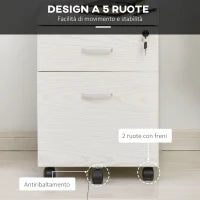 Schedario da Ufficio Cassettiera Per Scrivania in Legno, 2 Cassetti, Serratura con 2 Chiavi, Bianco, 40x45x55.6cm