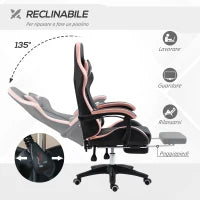 Sedia da Gaming ad Altezza Regolabile con Poggiatesta, 65x65x121-129 cm, Rosa e Nero