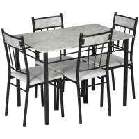 Set Tavolo e Sedie 5pz, Tavolo da Pranzo Rettangolare in Metallo e MDF e 4 Sedie da Pranzo Grigio e Nero