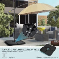 Base per Ombrellone Set 4 Pezzi in HDPE Riempibile con Acqua o Sabbia, 104x104x7.5 cm, Nera