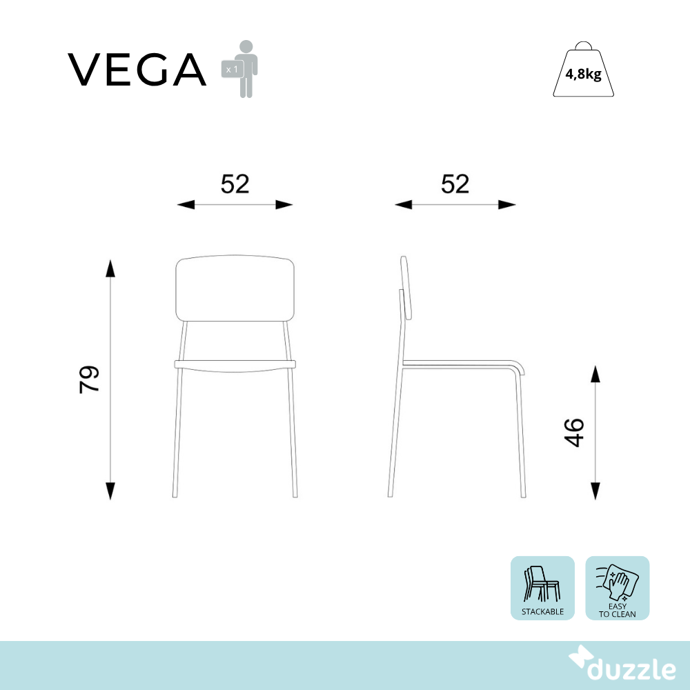 Vega, Set di 4 sedie in polipropilene Giallo (52cm X 52cm H. 79cm)| Duzzle