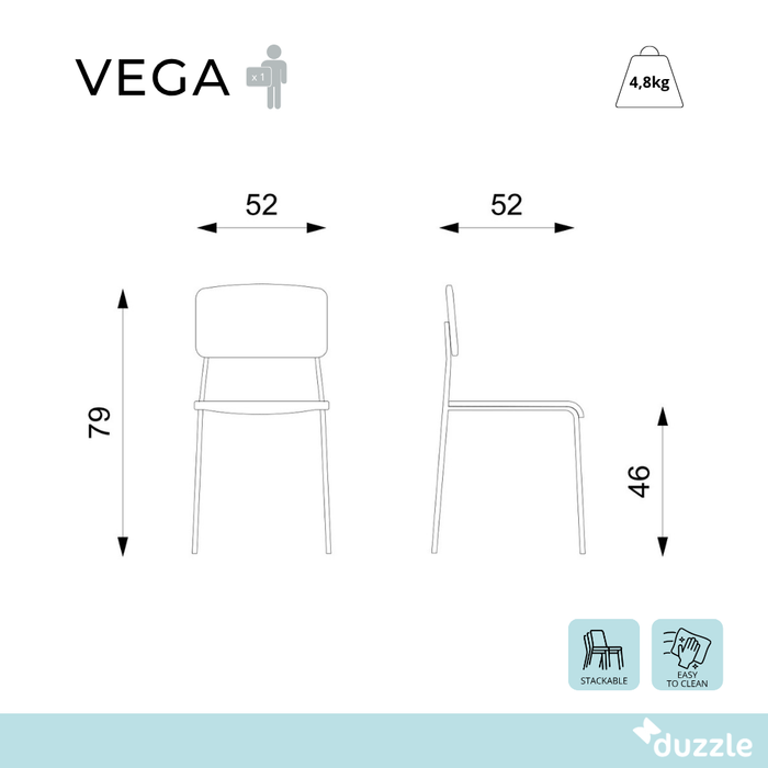 Vega, Set di 4 sedie in polipropilene Giallo (52cm X 52cm H. 79cm)| Duzzle