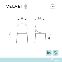 Velvet, Set di 4 sedie in polipropilene Azzurro (50cm X 51cm H. 79cm)| Duzzle