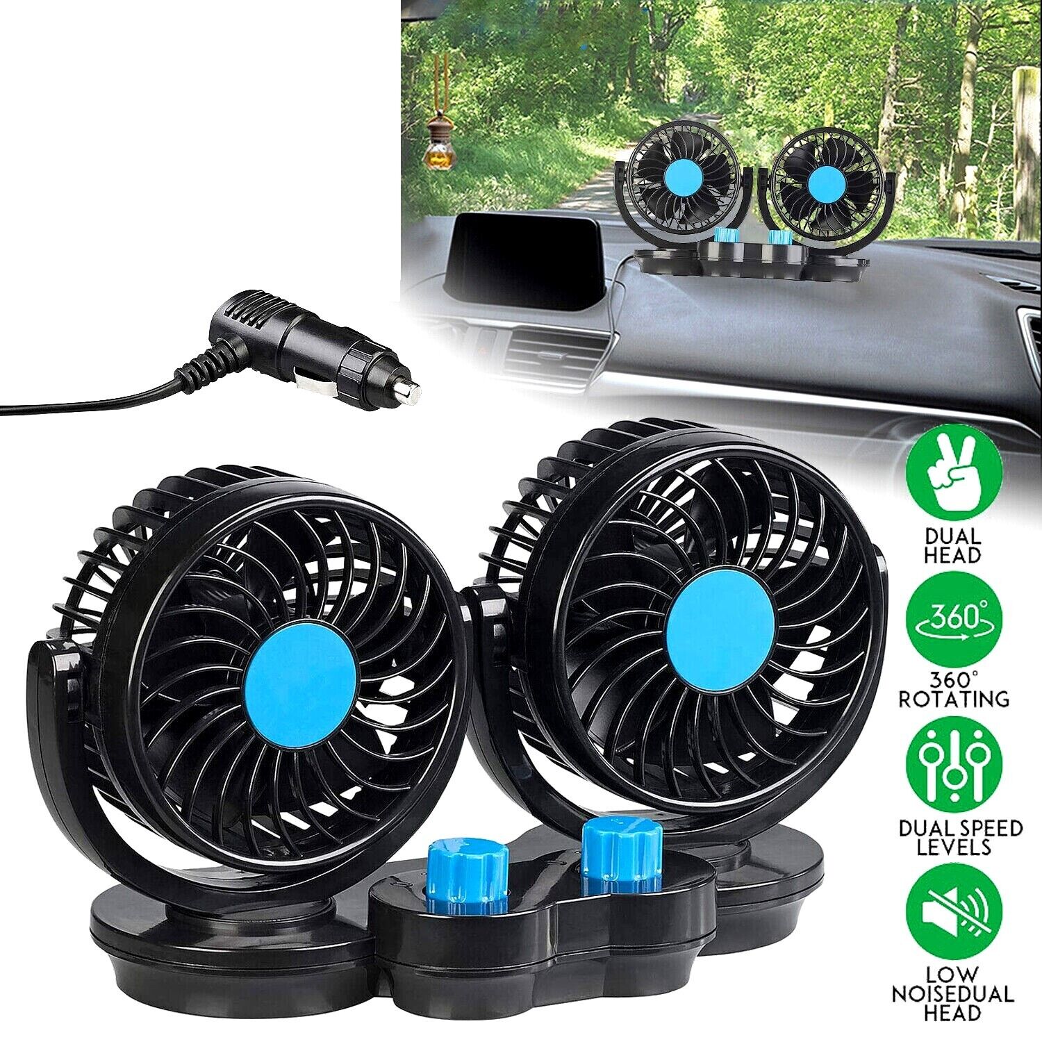 Ventilatore Portatile Da Viaggio Per Auto Camper Camion 12 Volt 2 VENTOLE T-517