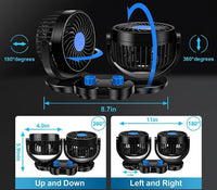 Ventilatore Portatile Da Viaggio Per Auto Camper Camion 12 Volt 2 VENTOLE T-517