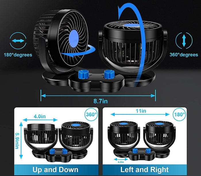 Ventilatore Portatile Da Viaggio Per Auto Camper Camion 12 Volt 2 VENTOLE T-517