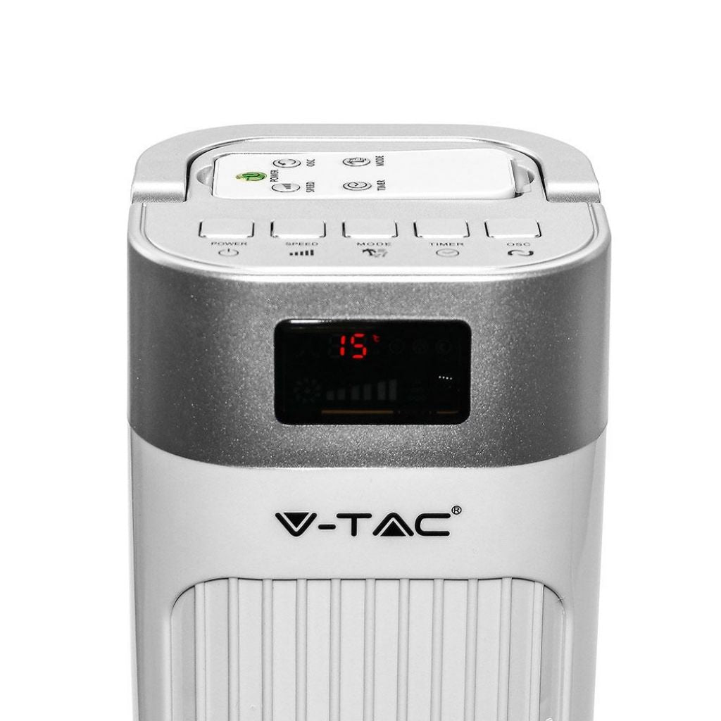 Ventilatore a Torre 55W con Display LED con Indicatore di Temperatura e Telecomando Colore Bianco 92cm