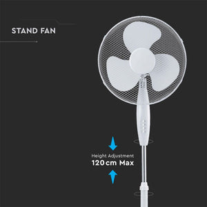 Ventilatore con Base a Croce 40W Altezza Regolabile (Max 120cm) 3 Pale a 3 Velocità Rotante Colore Bianco