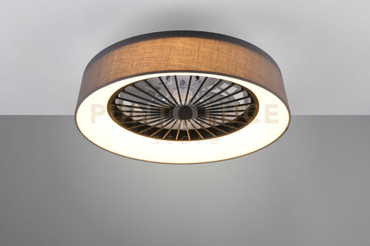FARESUND VENTILATORE E PLAFONIERA LED 30W 3500lm, 2700 - 6500K DIFFUSORE SATINATO CON BORDO TESSUTO GRIGIO CON TELECOMANDO MULTIFUNZIONE REGOLAZIONE INTENSITA' E TEMPERATURA DI COLORE D.48,5CM