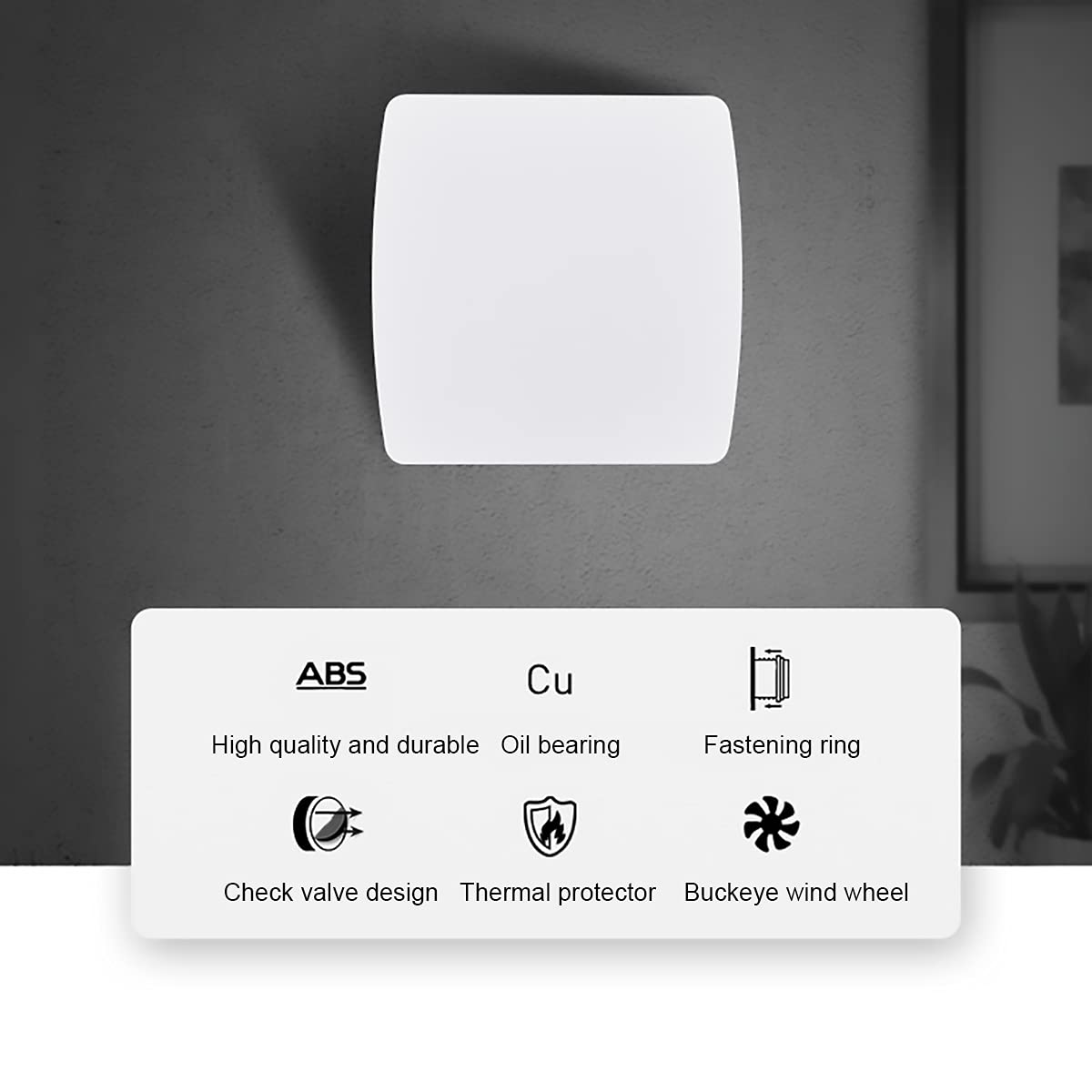 Ventola Aspirazione Bagno,Aspiratore Da Muro o Soffitto Con Coperchio 212X208mm Foro 150mm Profondità 70mm 25W 230V 50Hz 155m³/h 35dB