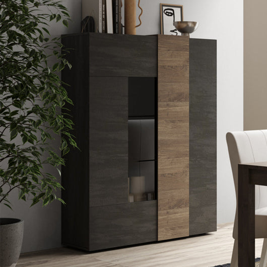 Vetrina a 2 Ante Linea Venus L 121 Cm x H 168 Cm x P 44 Cm, realizzata in legno 100% MADE IN ITALY, design moderno per cucina, sala da pranzo, soggiorno, colore Titanio/Mercure