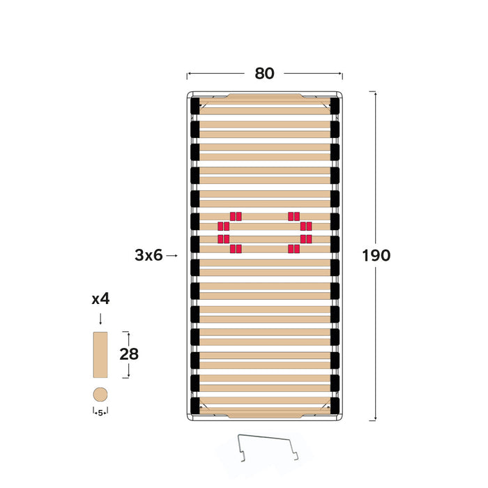 Rete Venus Manuale 80X190 26 doghe anti cigolio, 2 snodi, alzata indipendente, sospensioni SEBS, aggancio angolare |100% MADE IN ITALY - DISPOSITIVO MEDICO C1 DETRAIBILE 19%|